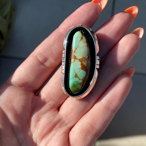 Polychrome Royston turquoise Sterling Silver Shadowbox Ring *made to size - Picture 2 of 2